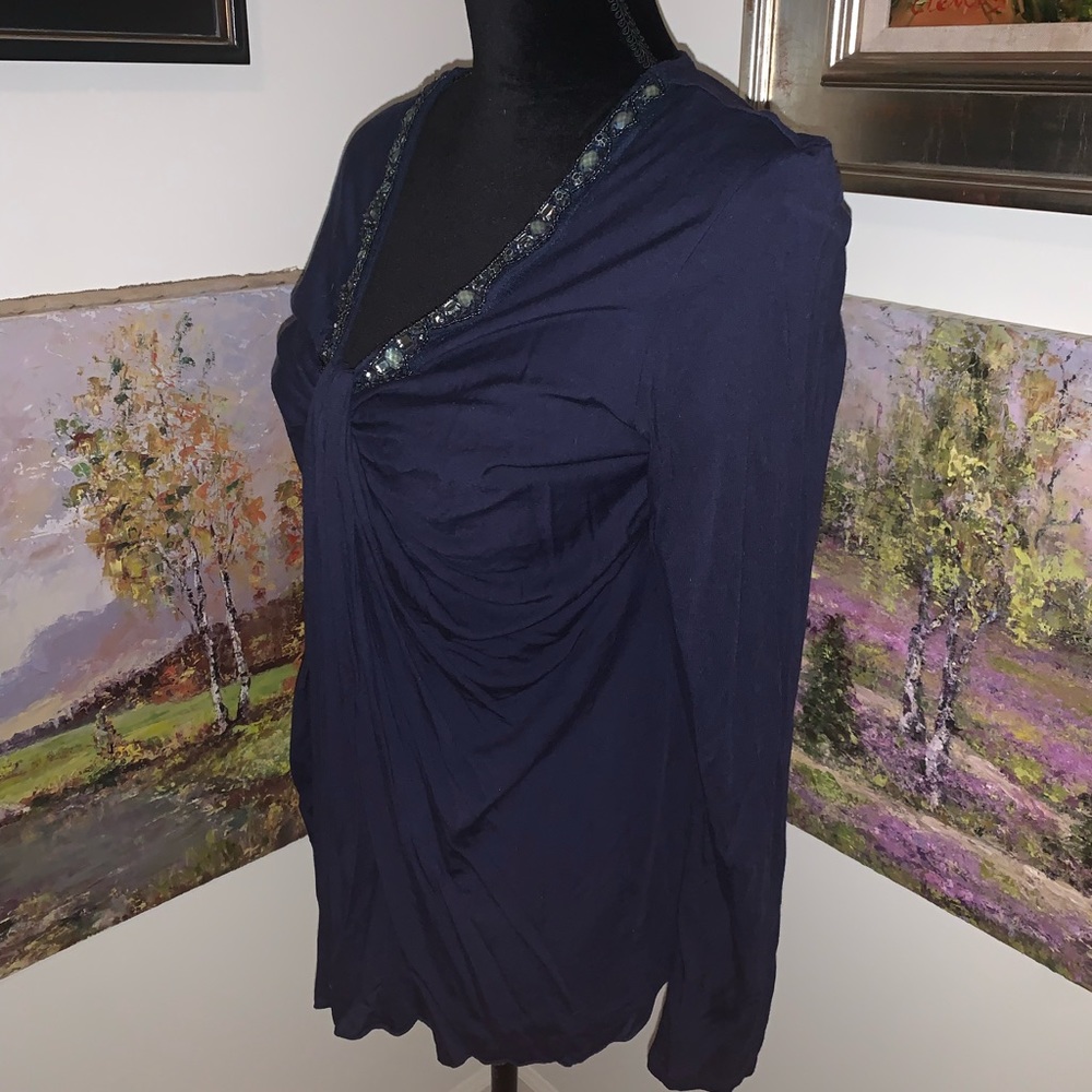 Willi Smith Blue Ruched Long Sleeve Blouse